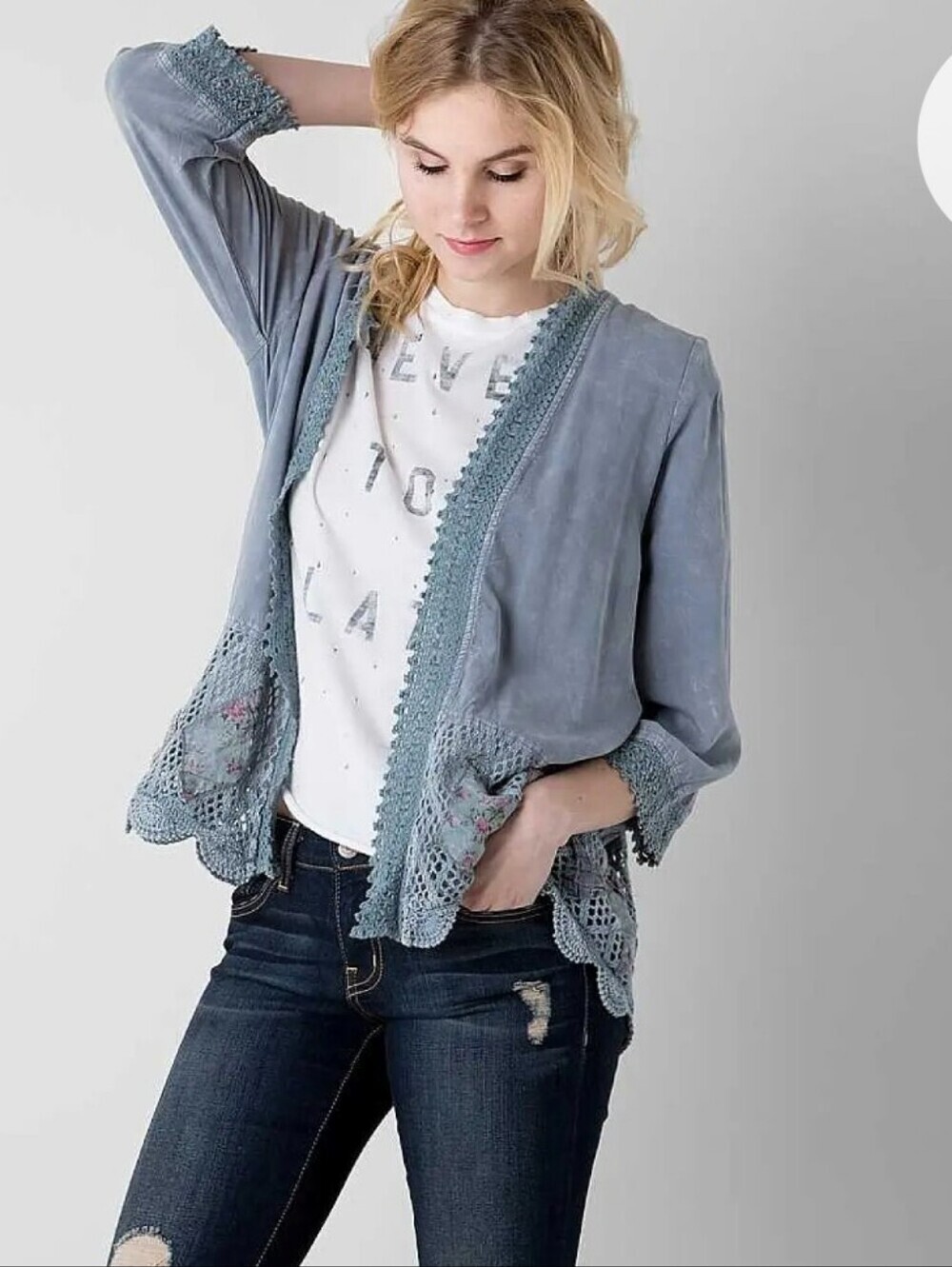Gimmicks by BKE Pieced Cardigan Sz Small 3/4 Sleeves